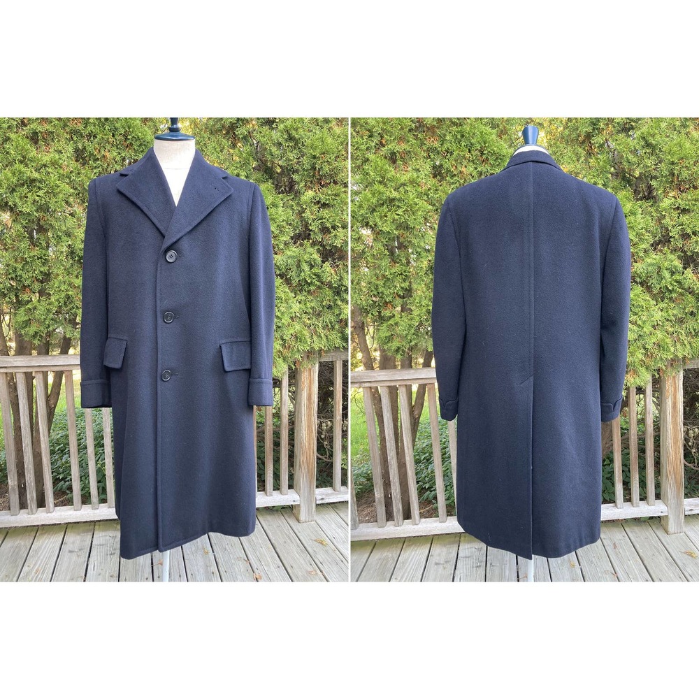 Size Fits 38-40 Walter Morton Pure Cashmere Overcoat Black Vintage 70s